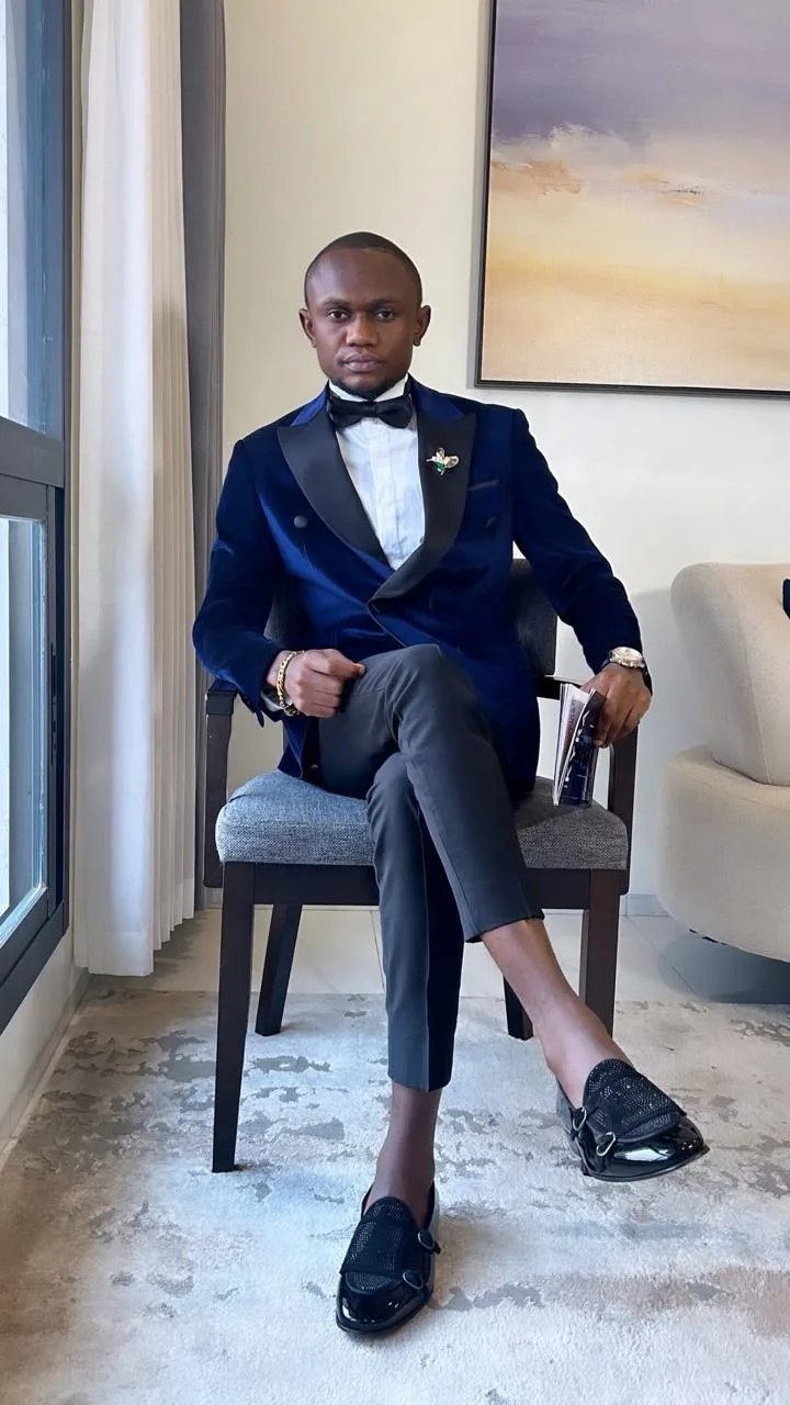 Navy velvet double-breasted event suit — Event Collection