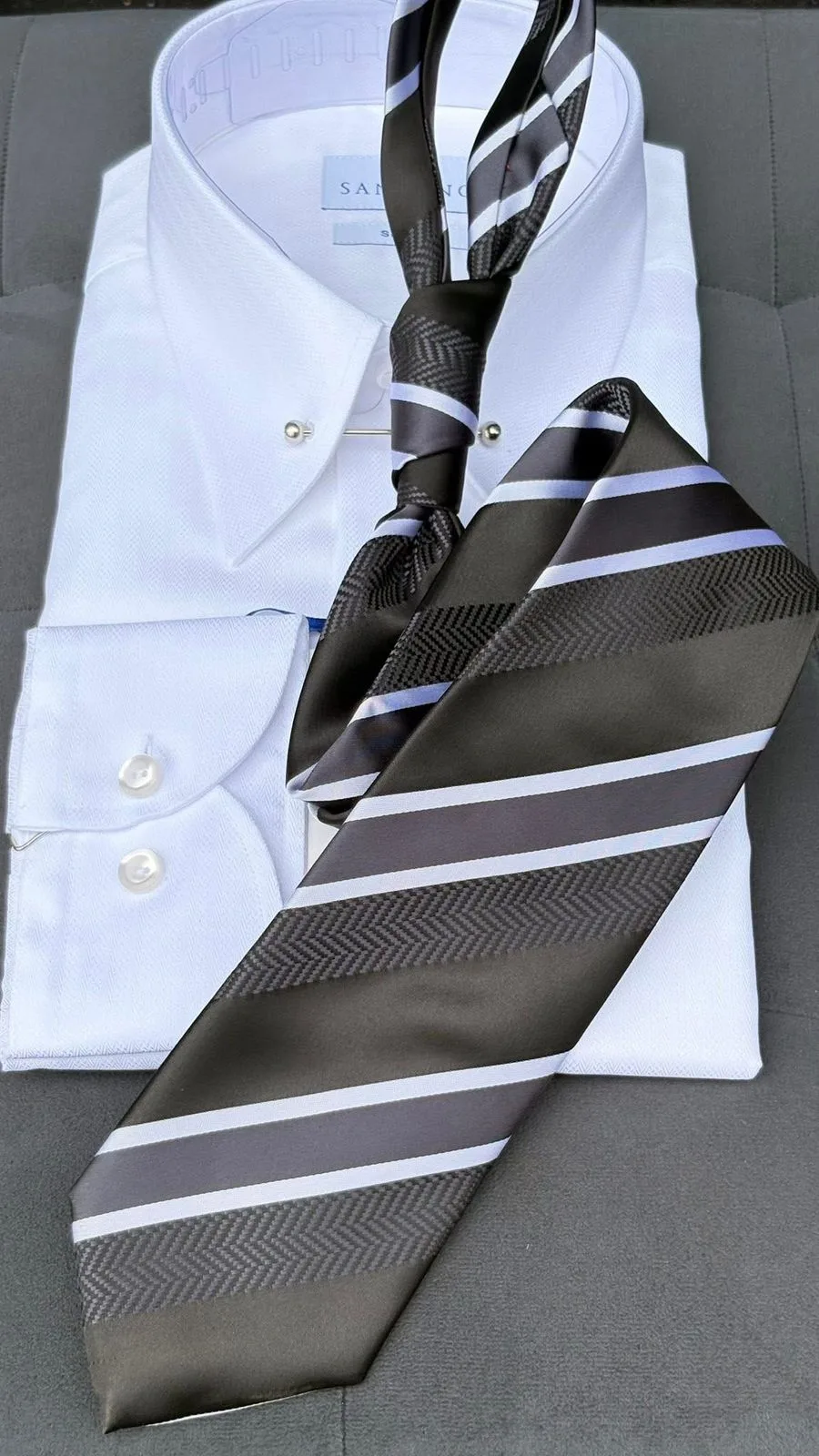 Charcoal White Stripe tie — Glory Room Boutique Pretoria